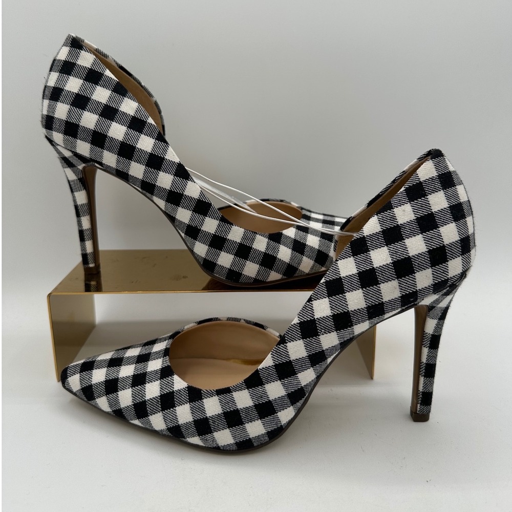 MERONA Target Black/White Flannel Gingham Buffalo Check D'Orsay Heels NWT | 6.5